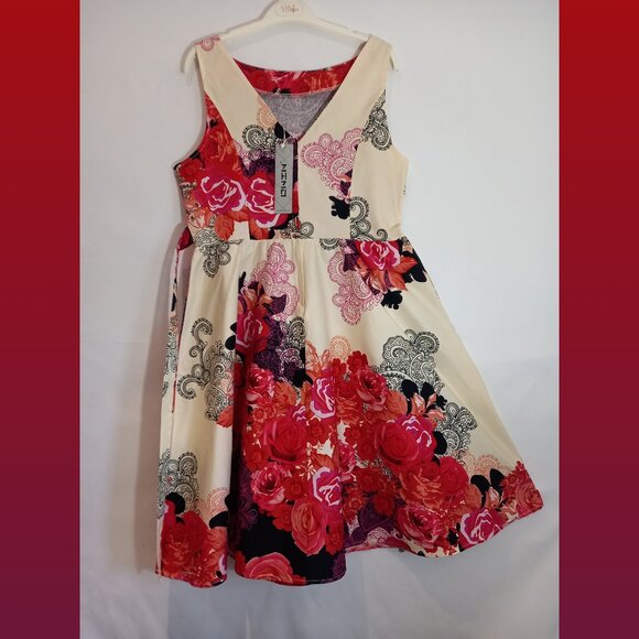 1950s Swing Floral Paisley Sleeveless A-Line Dress Size Large - Picture 3 of 6